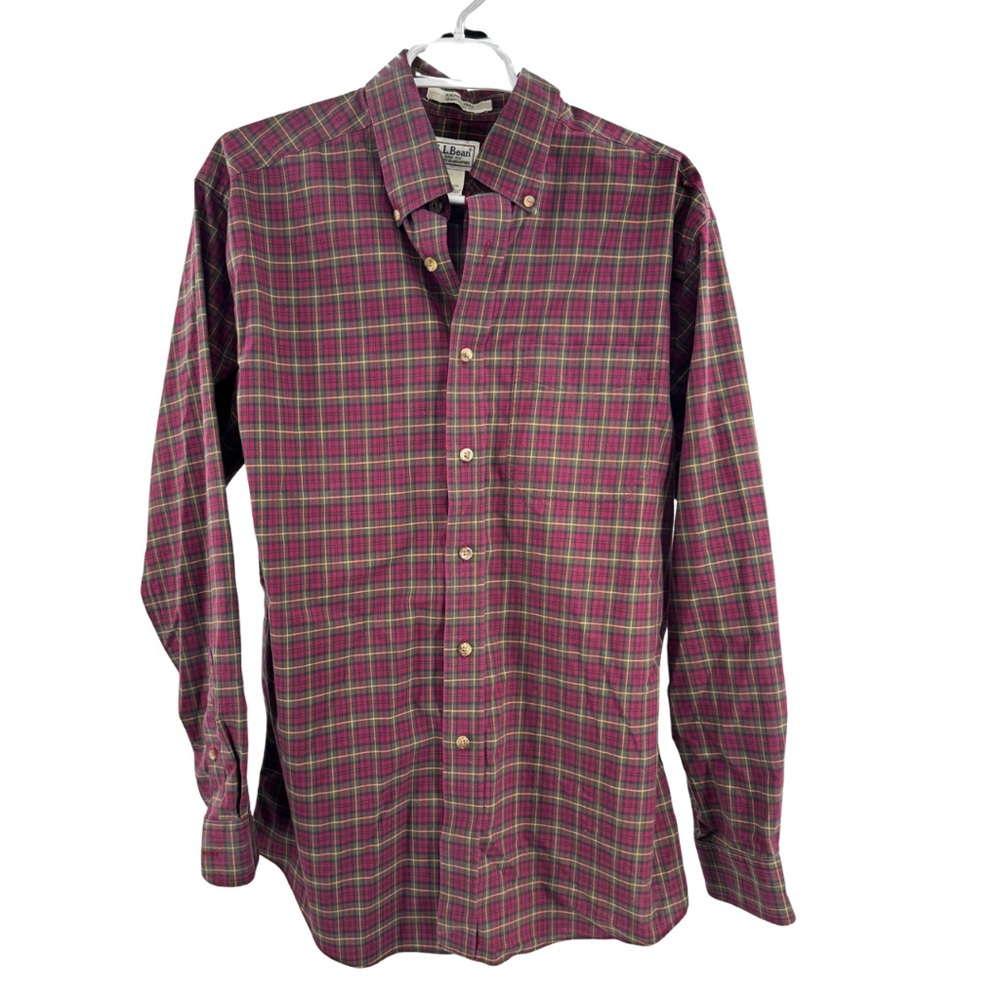 L.L. Bean Men's Plaid Button-Down Shirt L cotton long sleeve casual office